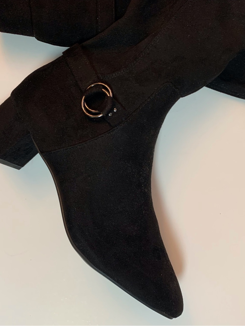jcpenney Black Suede Pointed Toe Ankle Boots with Ring Accent